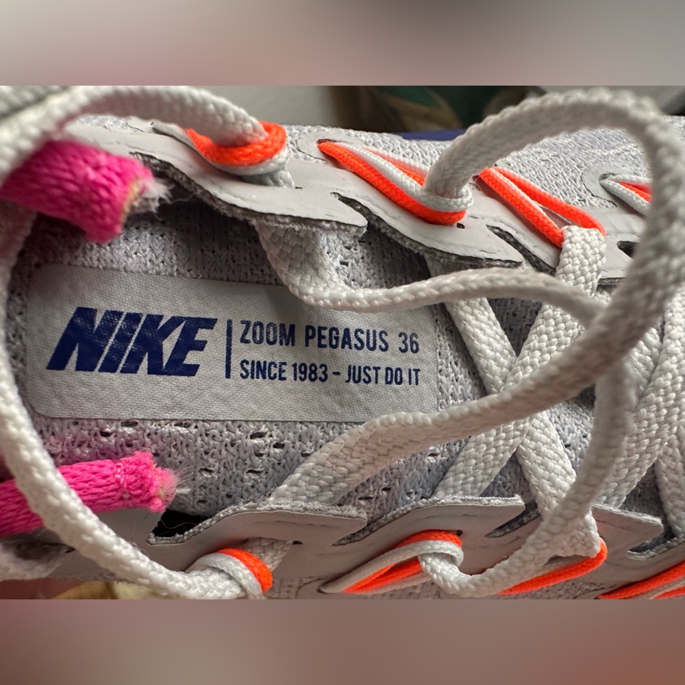 Nike Zoom Pegasus 36 Gray and Pink Sneakers with Blue Swoosh - Picture 8 of 8
